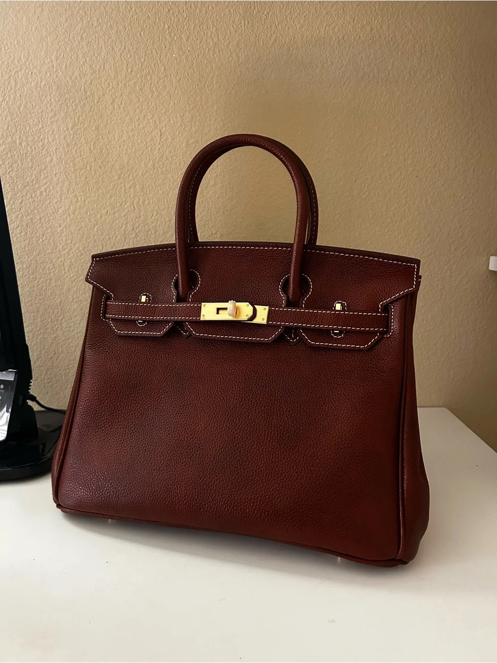 30cm Brown Saddle Leather Top-Handle Satchel